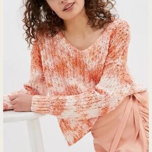 ANTHROPOLOGIE PILCRO Christian Tie-Dye V-Neck Chunky Knit Sweater Womens Size XS